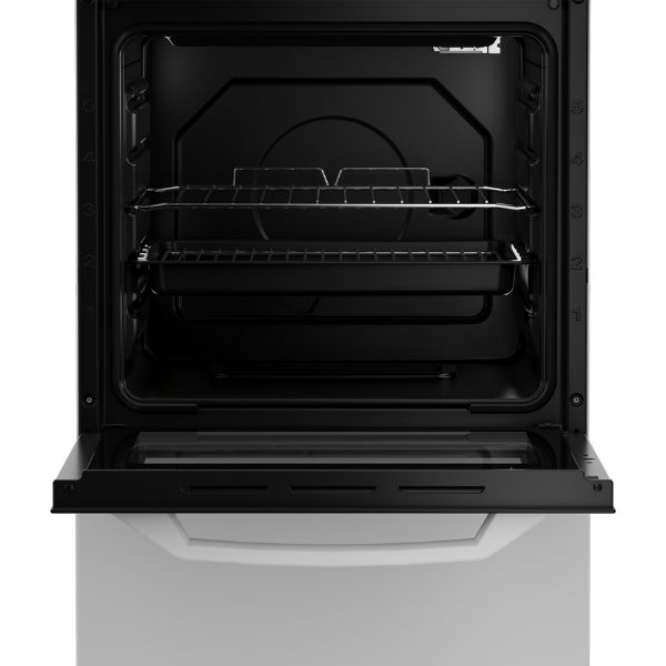 Zenith ZE503W 50cm Electric Single Oven with solid plate - hob White_open