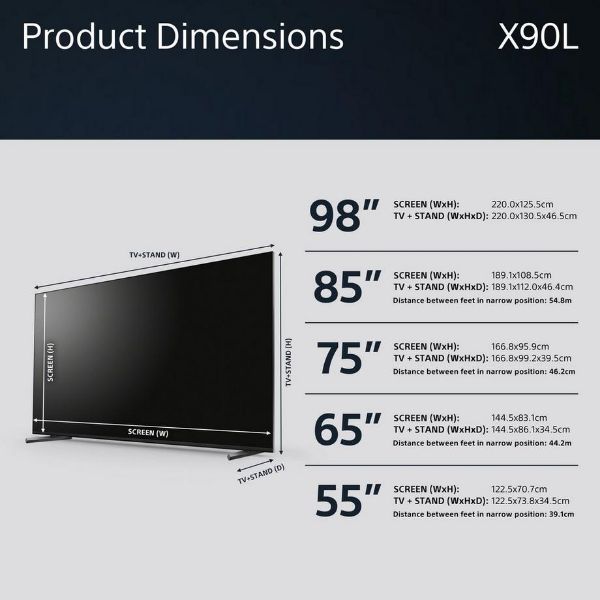 Sony XR75X90LU 75" 4K HDR Google Smart TV_dimen