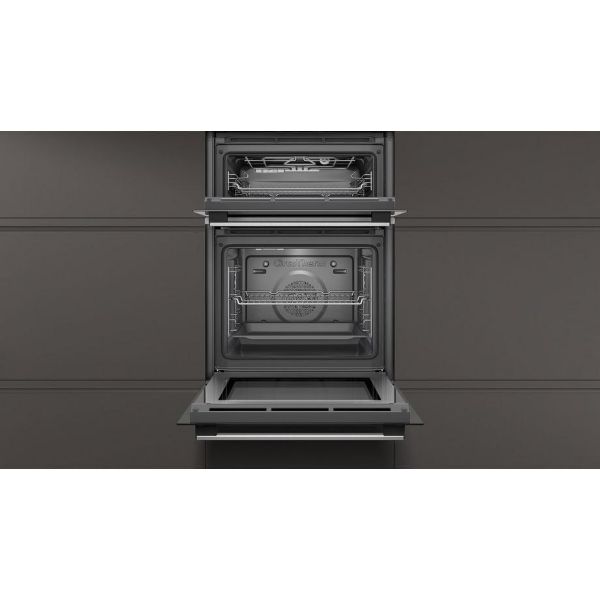 Neff U1GCC0AN0B 59.4cm Built In Electric Double Oven - Black & Steel_open
