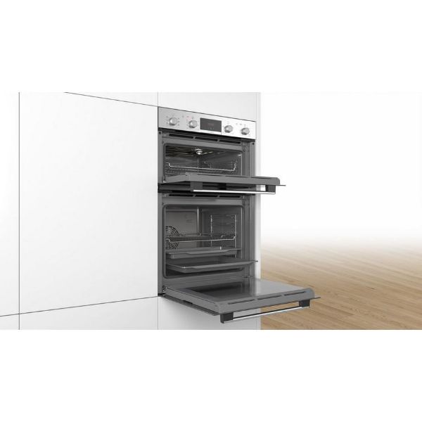 Bosch MBS533BS0B 59.4cm Built In Electric Double Oven with 3D Hot Air - Stainless Steel_open