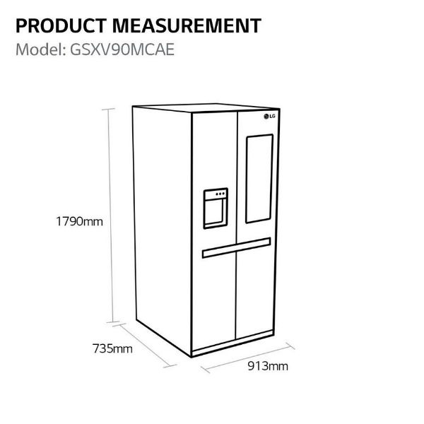 LG GSXV90MCAE Frost Free American Style Fridge Freezer - Matt Black_dimen