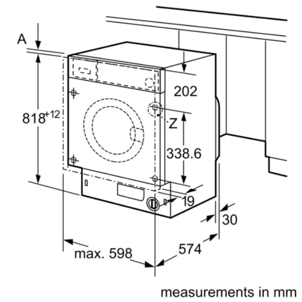 W543BX2GB, Built-in washing machine_dimen