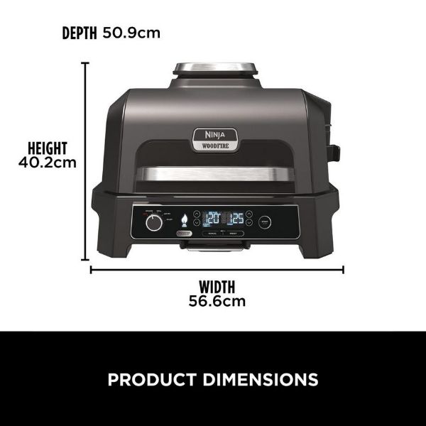 Ninja OG850UK Woodfire XL Electric BBQ Grill & Smoker - Black/Grey_dimen