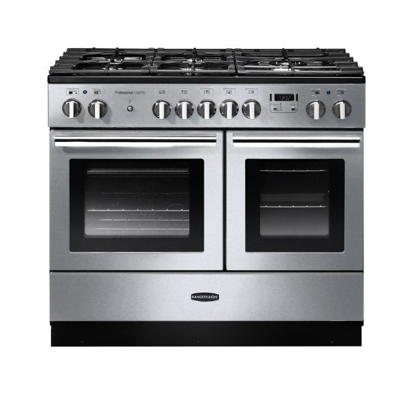 Picture of Rangemaster 123340 Professional+ FX 100 Dual Fuel Stainless Steel Range Cooker with Chrome Trim-PROPL100FXDFFSS/C