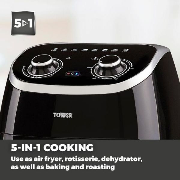 Picture of Tower T17038 Vortx 2000W 11L 5-in-1 Manual Air Fryer Oven with Rotisserie in Black