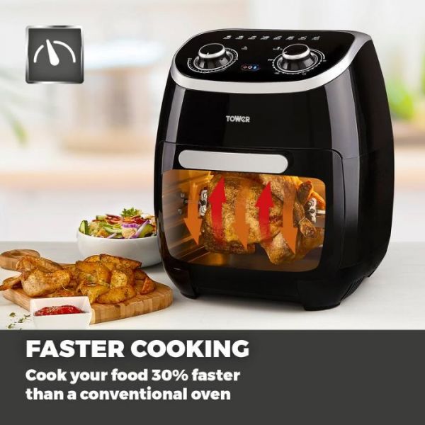 Picture of Tower T17038 Vortx 2000W 11L 5-in-1 Manual Air Fryer Oven with Rotisserie in Black