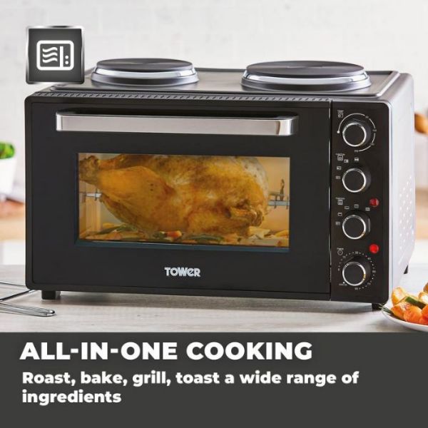 Picture of Tower T14045 42L Mini Oven with Hot Plates in Black with Silver Accents