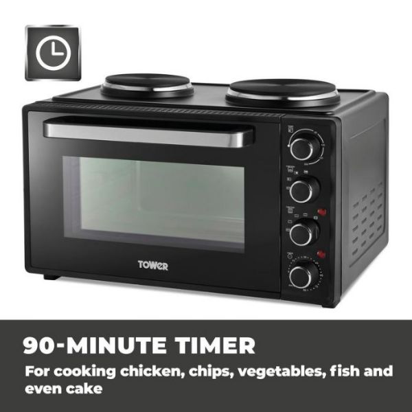 Picture of Tower T14045 42L Mini Oven with Hot Plates in Black with Silver Accents