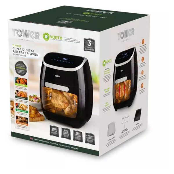 Picture of Tower T17039 Xpress Pro 2000W 11 Litre 5-in-1 Digital Air Fryer Oven with Rotisserie in Black