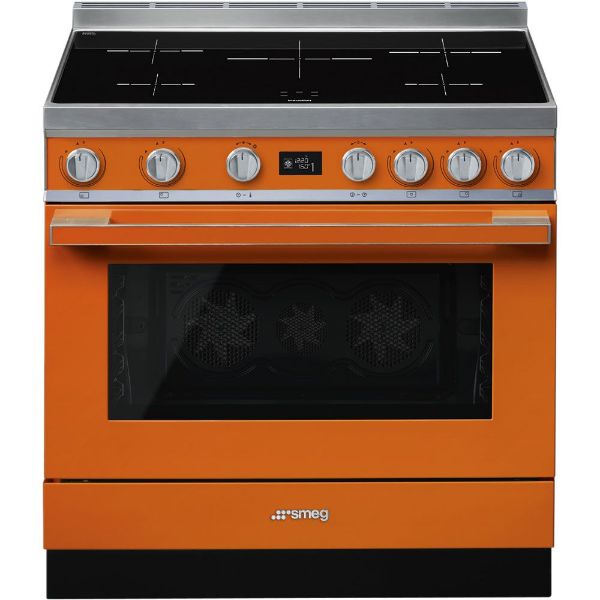 Smeg CPF9IPOR 90cm Portofino Single Pyrolytic Cavity Induction Range Cooker in Orange
