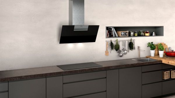 Neff D85IEE1S0B 80cm Angled Glass Chimney Cooker Hood_kitchen view