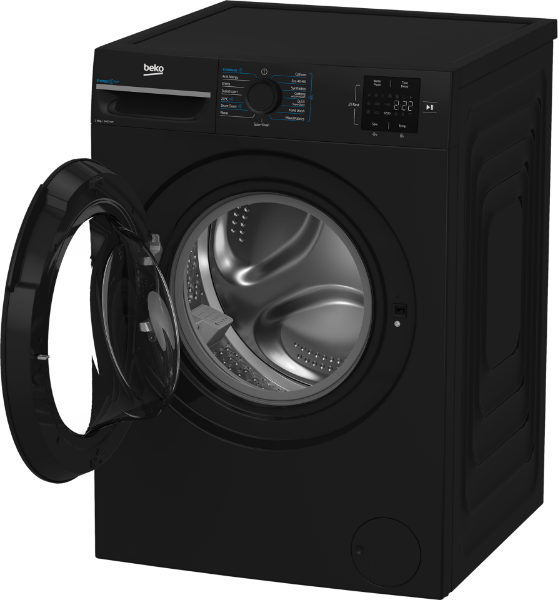 Beko BMN3WT3841B 8kg 1400 Spin Washing Machine in Black_angled open