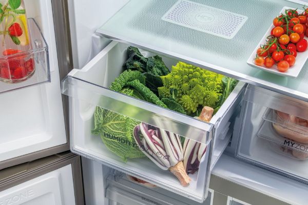 Haier HCR59F19ENMM 90.8cm  Freestanding American Fridge Freezer - Platinum Inox_humidity drawer