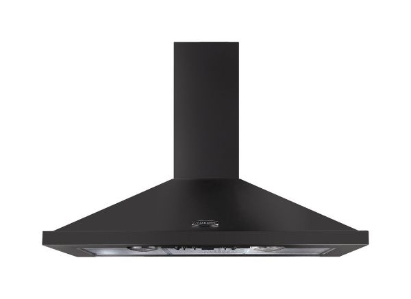 Rangemaster 119490 90cm Chimney Cooker Hood in Slate with Chrome - LEIHDC90SL/C_front view