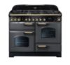 Rangemaster 124250 Classic Deluxe 110 Dual Fuel Range Cooker in  Slate with Brass Trim - CDL110DFFSL/B