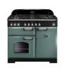 Rangemaster 127410 Classic Deluxe 100 Dual Fuel Range Cooker in Mineral Green with Chrome Trim - CDL100DFFMG/C