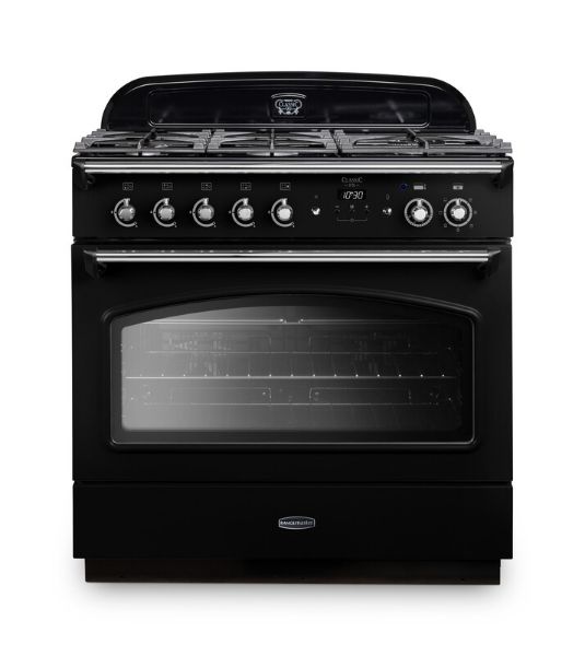 Rangemaster 128220 Classic FX 90 Dual Fuel Range Cooker in Black with Chrome Trim - CLAS90FXDFFBL/C