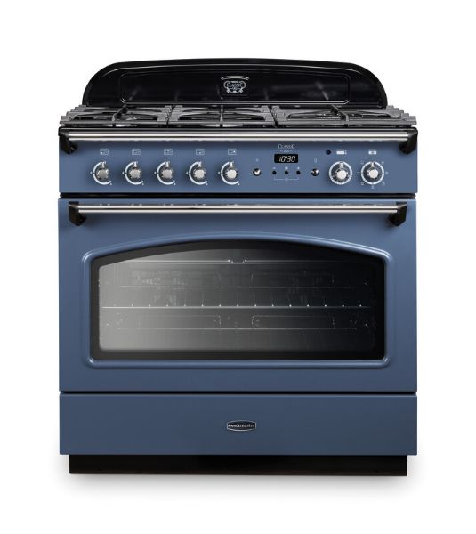 Rangemaster 128260 Classic FX 90 Dual Fuel Range Cooker in Stone Blue with Chrome Trim - CLAS90FXDFFSB/C