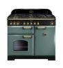 Rangemaster 129530 Classic Deluxe 100 Dual Fuel Range Cooker in Mineral Green with Brass Trim - CDL100DFFMG/B