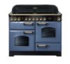 Rangemaster 129640 Classic Deluxe 110 Ceramic Range Cooker in Stone Blue with Brass Trim - CDL110ECSB/B