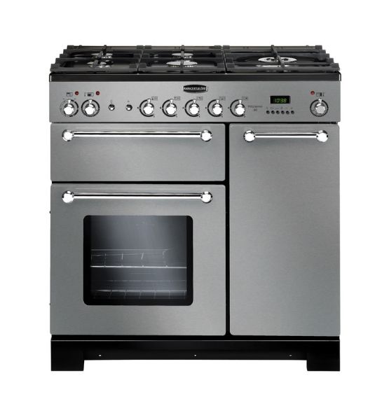 Rangemaster 98760 Kitchener 90 Dual Fuel Range Cooker in Stainless Steel with Chrome Trim - KCH90DFFSS/C