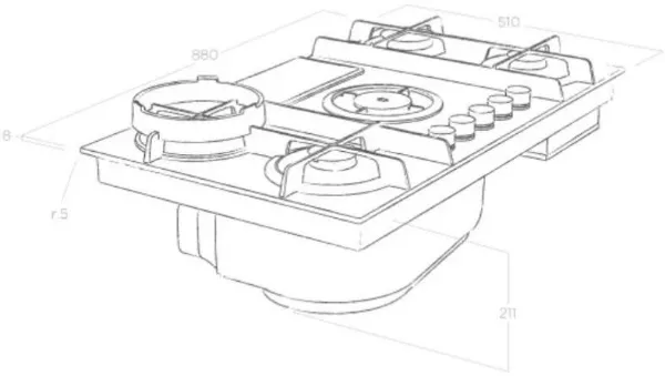 Elica NT-FLAME-BLK-RC NikolaTesla FLAME 80cm Gas Hob in Black - Recirculating_dimensions