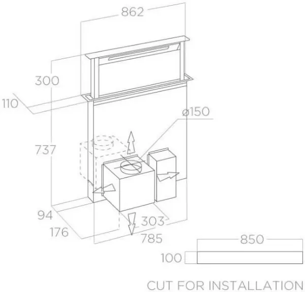 Elica GETUP-SS Get Up 90cm Downdraft Extractor Cooker Hood in Stainless Steel_dimensions