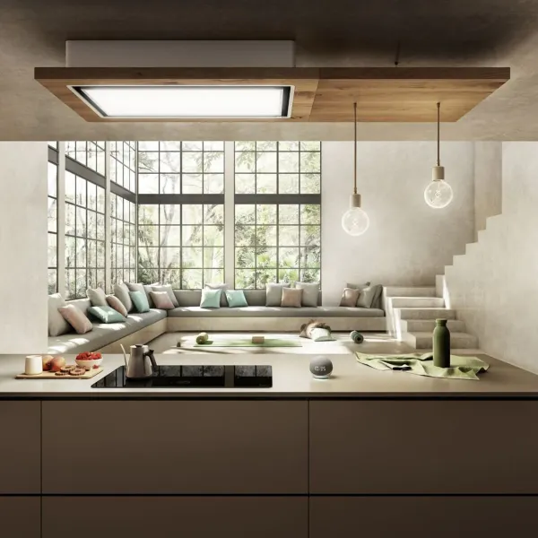 Elica LULL-AT-NAT-RC Lullaby 90cm Cooker Hood in Natural Wood - Recirculating_kitchen view
