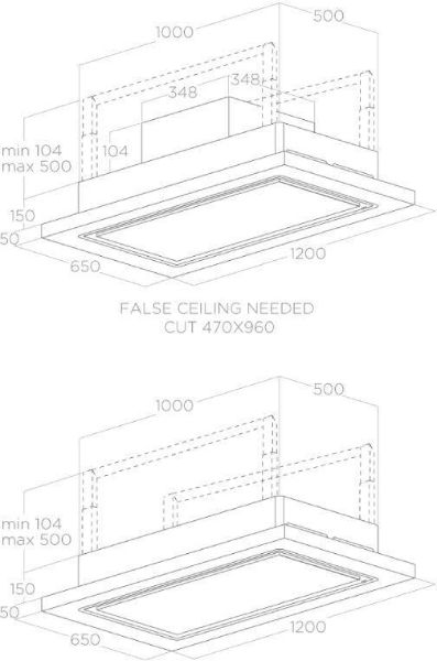 Elica LULL-AT-WW-DO Lullaby 90cm Cooker Hood in White Wood - Duct Out_dimensions