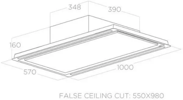 Elica HILIGHT-GLS-RM HiLight 100cm White Glass Cooker Hood for Remote Motor _dimensions