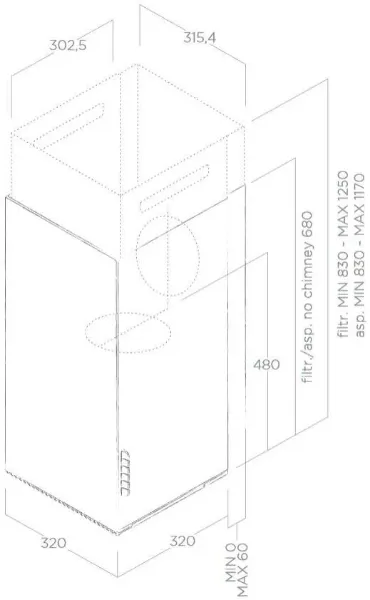 Elica HAIKU-32-WH Haiku 32cm Wall-Mounted Chimney Cooker Hood in White_dimensions