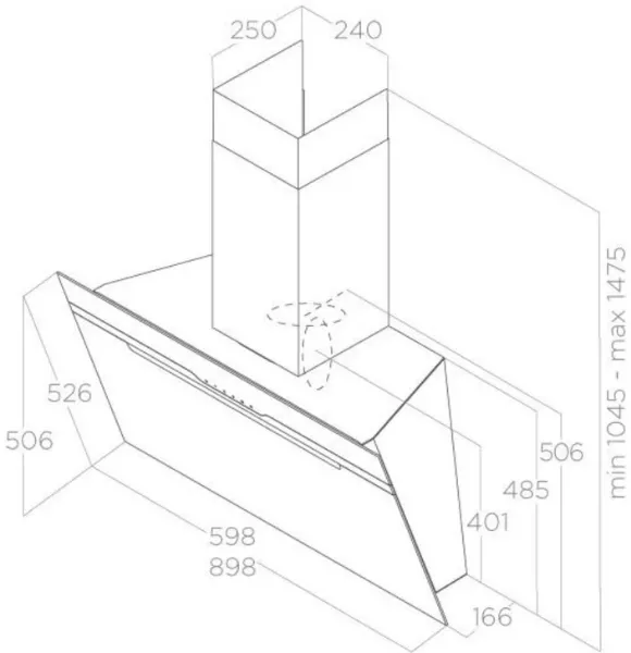 Elica MAJ-ND-BLK-90 Majestic 90cm Angled Cooker Hood in Black - No Drip_dimensions