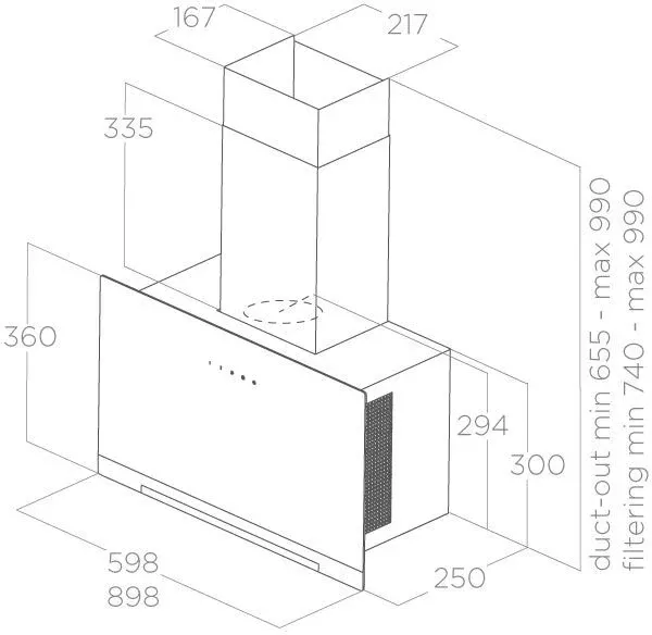 Elica APLOMB 90cm Wall Mounted Cooker Hood In Black_dimensions
