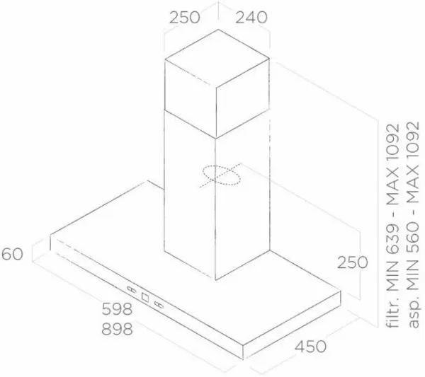 Elica CRUISE-60 60cm Wide Chimney Hood in Stainless Steel_dimensions