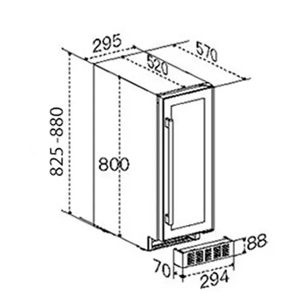 CDA CFWC304BL 30cm Freestanding Undercounter Wine Cooler_dimensions