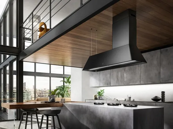 Elica IKONA-MAXXI-BLK Ikona Maxxi Pure 120cm Ceiling Hood and Air Purifier in Black_room view