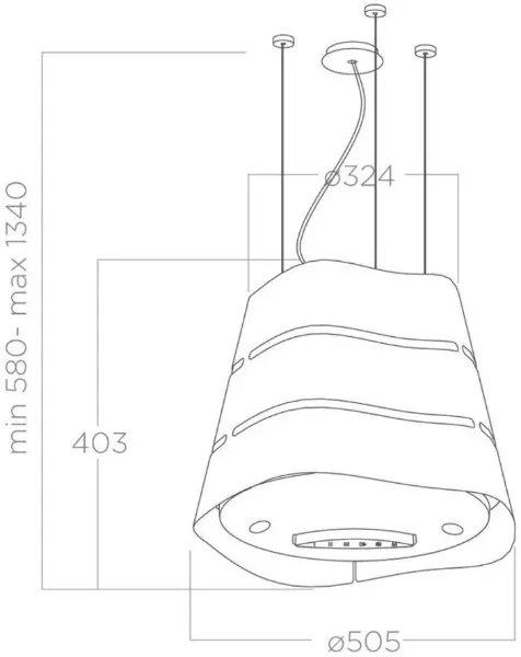 Elica WAVE-UX-BLK Wave UX (Flow) 51cm Ceiling Mounted Cooker Hood in Black_dimensions