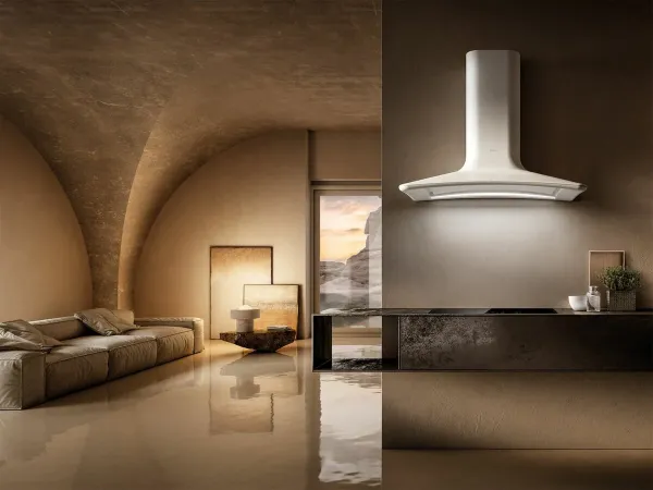 Elica DOLCE-WHITE-CH 850mm Dolce Cooker Hood in White with chimney extension_kitchen view