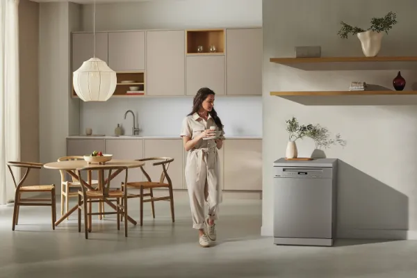 Miele G7130 SC CLST Freestanding Full Size Dishwasher with AutoDos in Clean Steel_room view