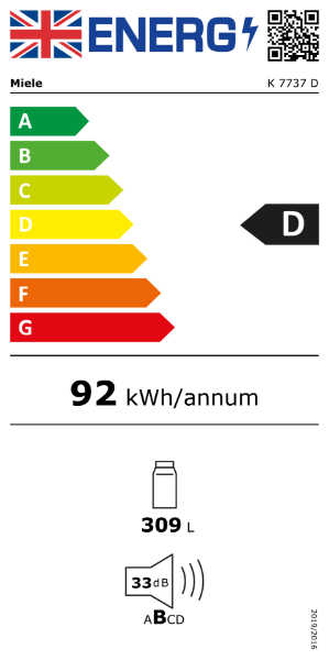 Miele K 7737 D Integrated Fridge with DynaCool and LED Lighting_energy rating