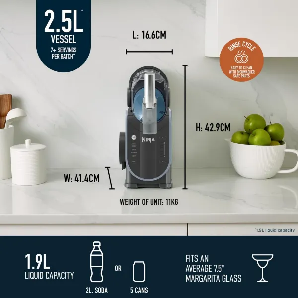 Ninja FS301UK SLUSHi Frozen Drink Maker - Arctic Blue, Grey_dimensions