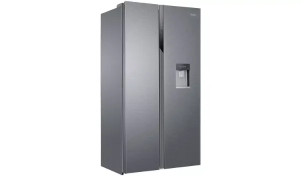 Haier HSR3918EWPG American Style Freestanding Fridge Freezer with Water Dispenser_angled view