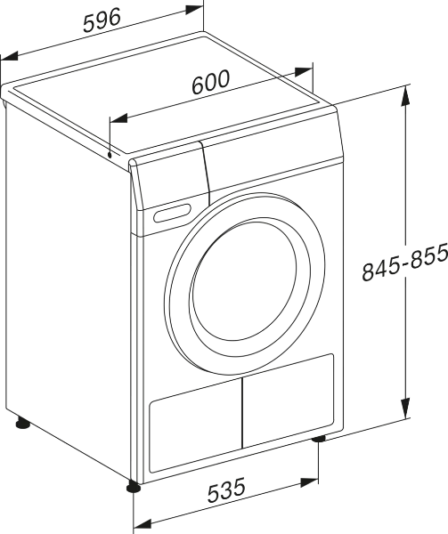Miele TEC645 WP 8kg Heat Pump Tumble Dryer - White_dimensions