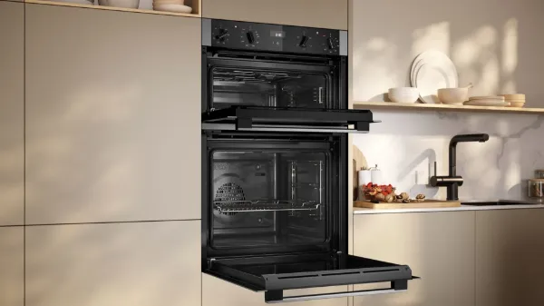 Neff U1ACE2AN3B 59.4cm Built In Electric Double Oven - Stainless Steel_open door