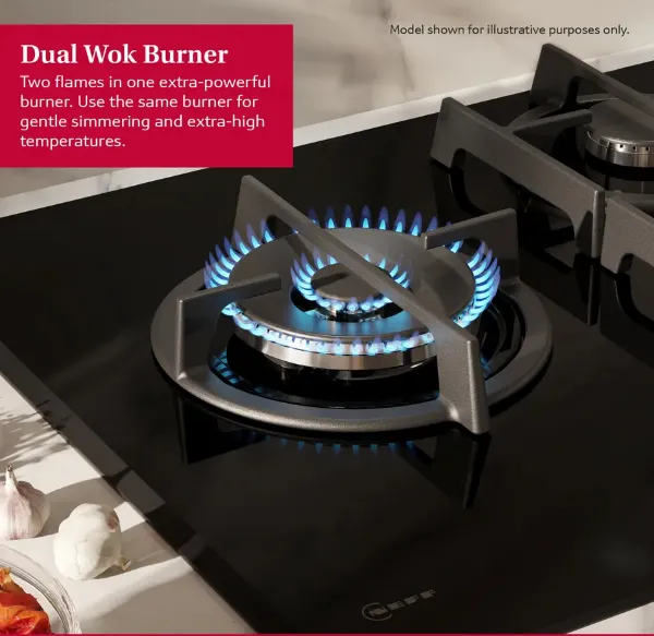 Neff T27PIQ4S0 75cm Gas Hob in Tempered Glass and Black_dual wok burner
