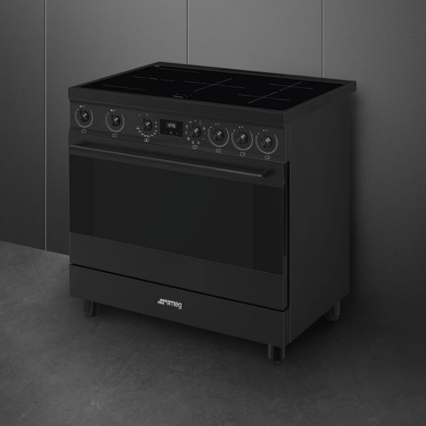 Smeg C9IMN2 90cm Symphony Classic Single Cavity Induction Range Cooker in matte black _ side view
