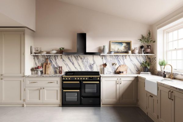 Rangemaster 15251 Estel Deluxe 110 Dual Fuel Range Cooker in Bordeaux with Chrome Trim - ESDLB110DFPBOR/CM1_kitchen view