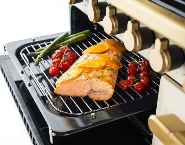 Rangemaster 18150 Estel Deluxe 110 Dual Fuel Range Cooker in Mint with Antique Brass trim - ESDLB110DFPMNT/AB1_grill