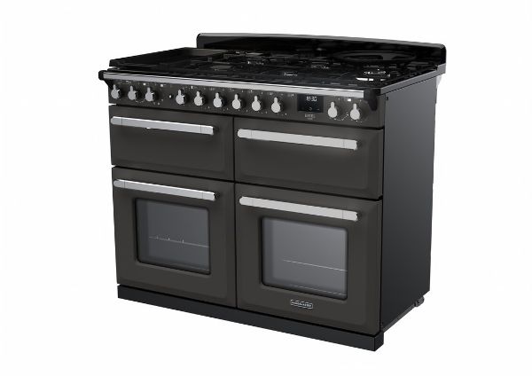 Rangemaster 15249 Estel Deluxe 110 Dual Fuel Range Cooker in Slate with Chrome Trim -  ESDLB110DFPSLT/CM1_angled