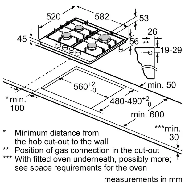 Bosch PGP6B5K90 60cm Gas Hob - Stainless steel_diagram